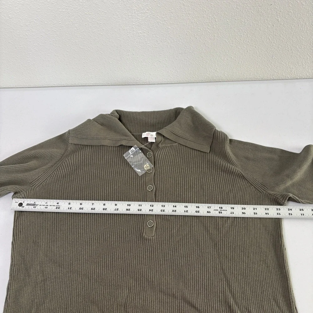 Belle by Kim Gravel Henley Sweater Size XL Olive Green Ribbed Sailor Collar NWOT